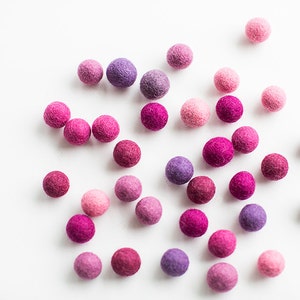 50 felt wool balls 1/2 in. size pink and purple color shades image 2