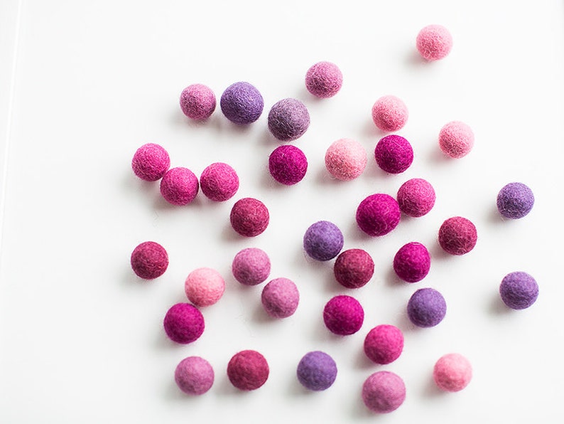 50 felt wool balls 1/2 in. size pink and purple color shades image 2