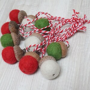 10 felted acorns ornament natural caps wool balls 0.75 1 in. size home Christmas tree hanging bauble decoration red purple turquoise image 9