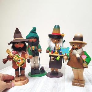 Choose big German hunter man incense smoker doll, old Christmas wooden musician figurine made in Germany Erzgebirge burner räuchermännchen