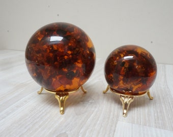 3" or 2.25" Amber chip sphere in resin handmade ball Baltic sea cognac honey genuine orange big made in Lithuania Easter party craft supply