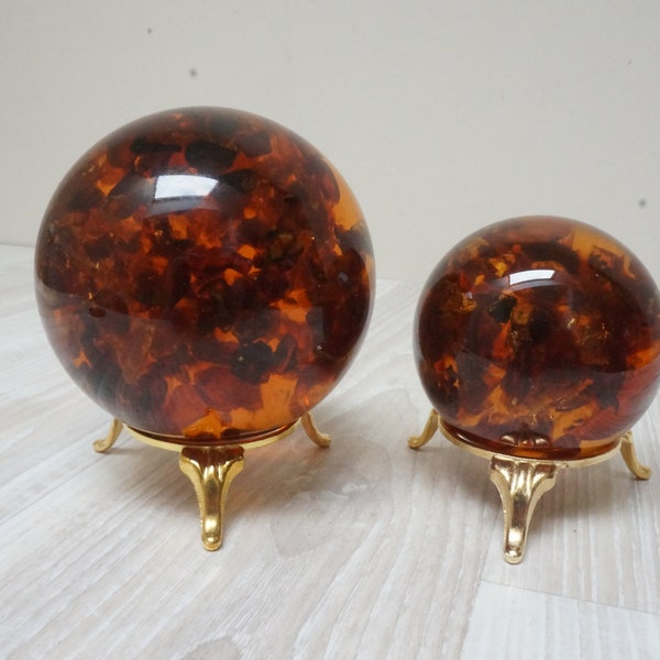 3" or 2.25" Amber chip sphere in resin handmade ball Baltic sea cognac honey genuine orange big made in Lithuania Easter party craft supply