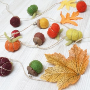 Fall Thanksgiving garland felt wool pumpkin acorn leaf orange red green yellow autumn Halloween leaves bunting home decor decoration felted image 6