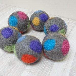 Wool Rattle Ball, Large, Multicolor, Felted Shaker, Polka Dots Green ...