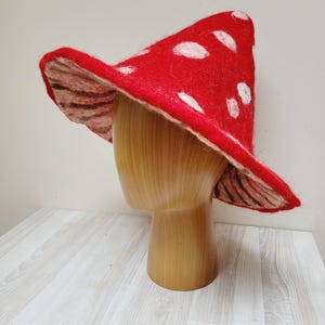 Amanita paddenstoel paddestoelhoed, vliegenzwam polkadot vilt wol saunamuts rode schimmel kostuum Thanksgiving Halloween kerstfestival
