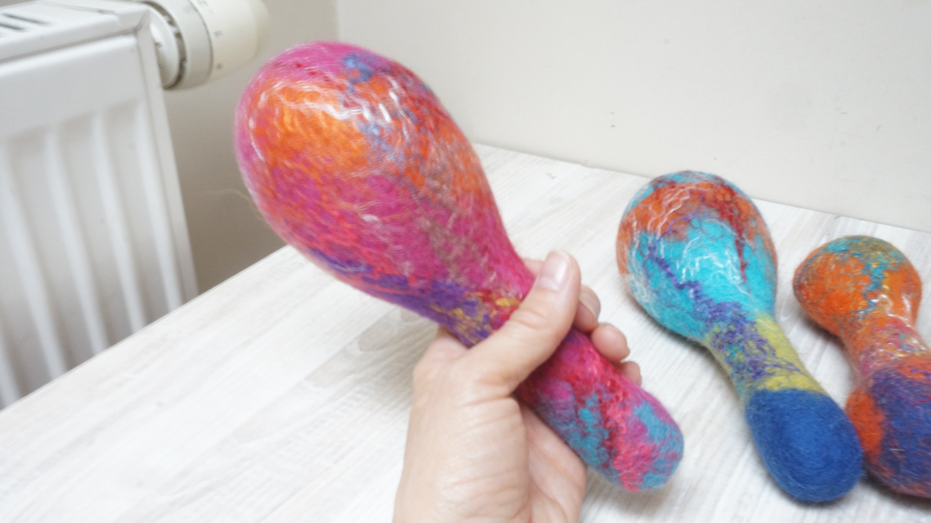 Choose Maraca Shape Felt Wool Baby Rattle Shaker, Rainbow Felted ...