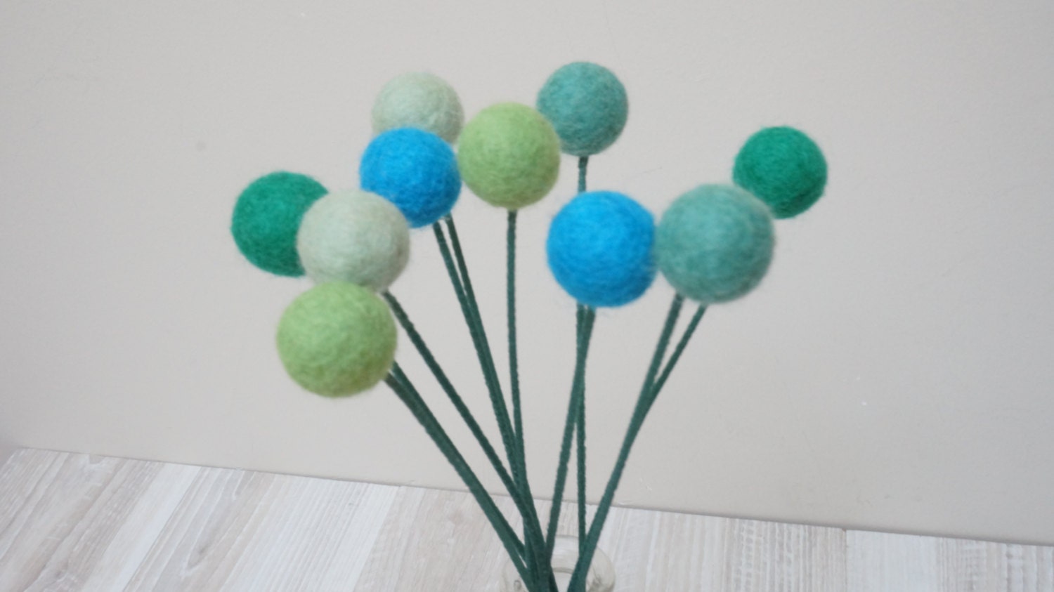 Felt Pom Pom Flowers Craspedia Bouquet Multicolor Wool Balls Etsy