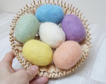 6 or 12 Felt Easter eggs cottage chic pink blue white green purple ornaments natural wool rustic brown gray natural pastel felted striped