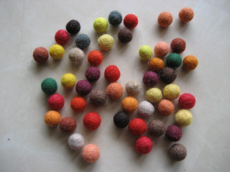 Pastel 50 felt wool balls 1/2 in. size green yellow grey blue pink white beige yellow art craft supply handmade in Lithuania powder soft image 5