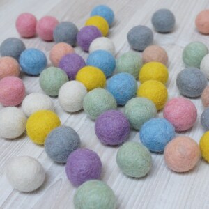 Pastel 50 felt wool balls 1/2 in. size green yellow grey blue pink white beige yellow art craft supply handmade in Lithuania powder soft image 3