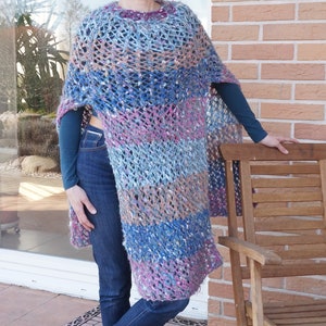 Warm spring ombre Mohair Knitting Summer Poncho Scarf shawl wrap crochet knit blue purple Shawl mesh net fishnet ooak handmade wool openwork image 4