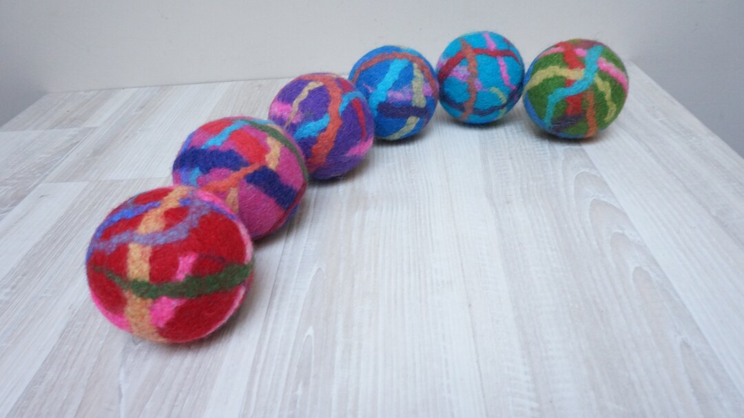 Felt Wool Rattle Ball Large Multicolor Felted Striped Green Blue Pink ...