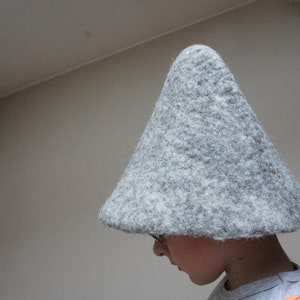 Pileus hat in ancient Greek style, gray felted felt minimalist wool antique pilos sauna cap, plain tribal Christmas carnival festival troll image 4