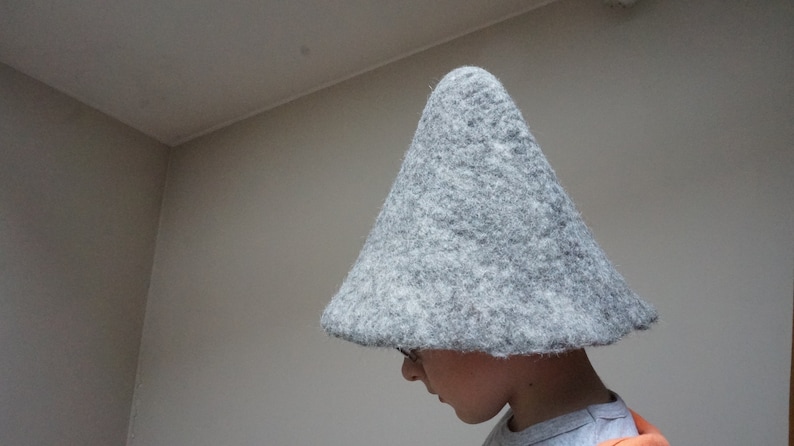 Pileus hat in ancient Greek style, gray felted felt minimalist wool antique pilos sauna cap, plain tribal Christmas carnival festival troll image 4