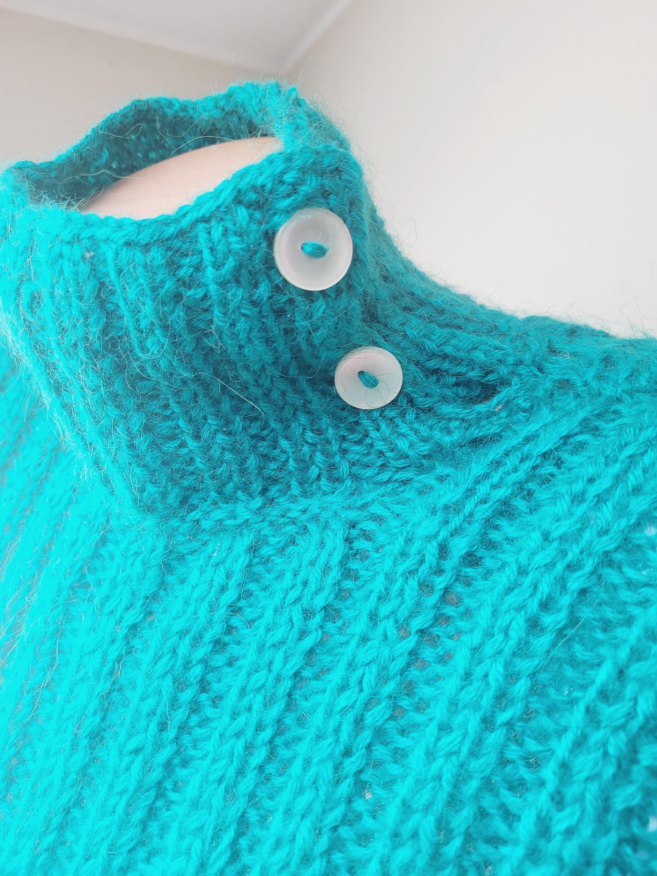 エメラルドグリーンの新作モヘアニットプルオーバーセーター、ニードル