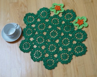 Green flower Doily centerpiece crochet mat pad round table orange knitted home decor handmade floral cotton coaster snowflake asymmetric