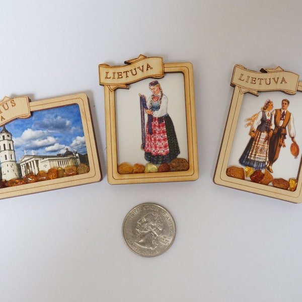 Lithuanian folk costume Vilnius Amber fridge magnet laser cut girl in dress wooden Baltic Lietuva Lithuania genuine souvenir refrigerator