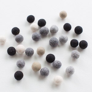 50 felt wool balls 1/2 in. size neutral mix color: black brown grey gray white beige camel round beads craft supply diy garland monochrome image 2