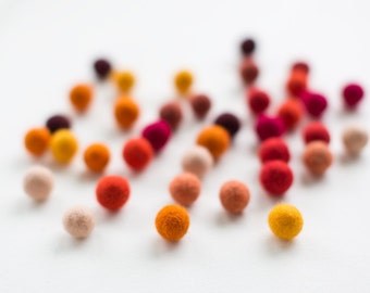 50 felt wool balls (1/2 in. size) hot mix color: red orange bordeaux yellow burgundy brown