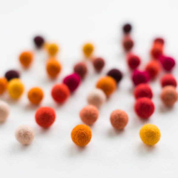 50 felt wool balls (1/2 in. size) hot mix color: red orange bordeaux yellow burgundy brown