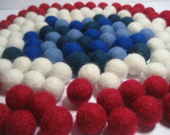 50 felt wool balls (1/2 in. size) patriotic mix color American British flag: red blue white