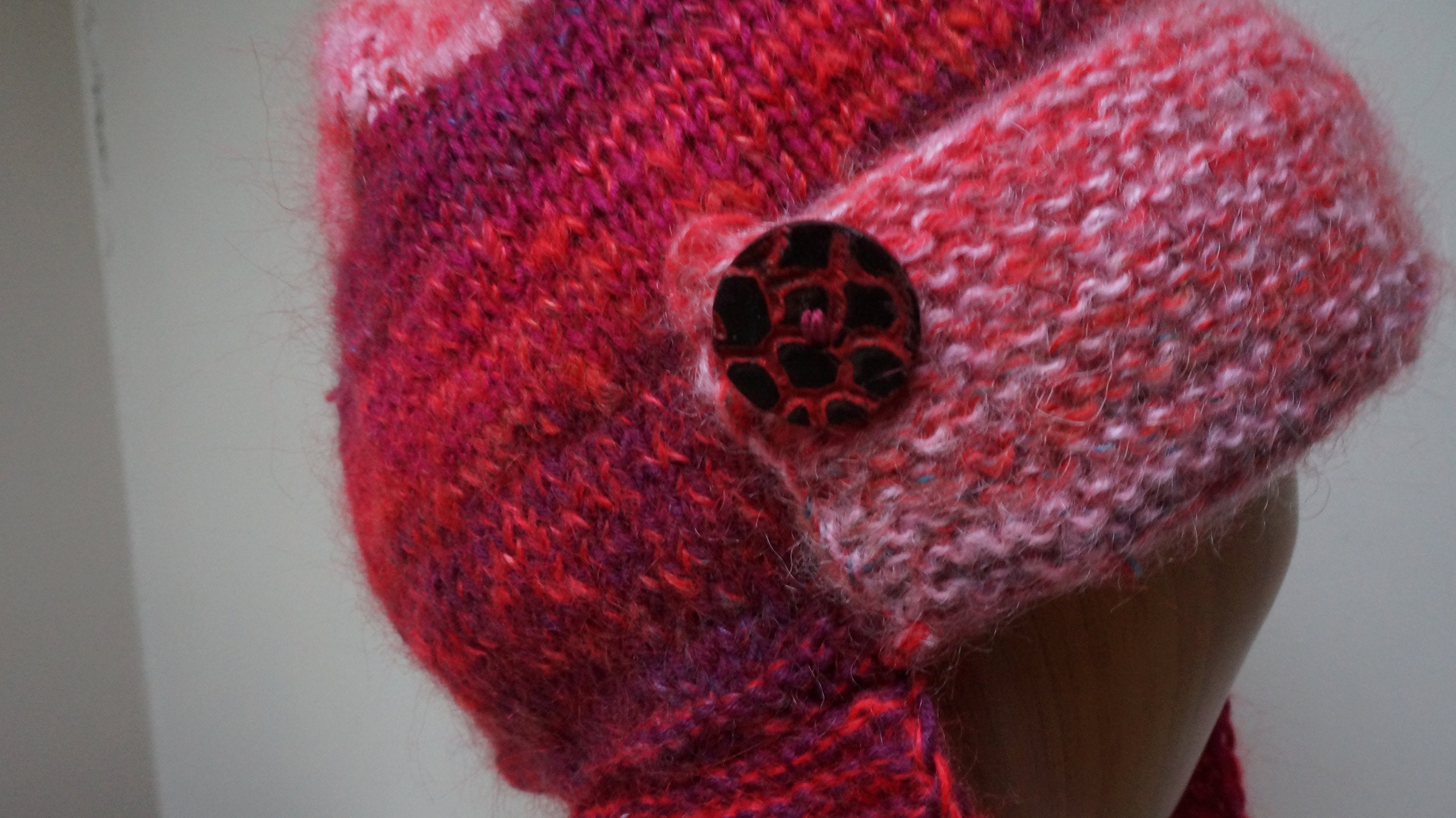 Chunky Pink Red Stripe Mohair Earflap Warm Hat Tassel Sherpa  display picture 1
