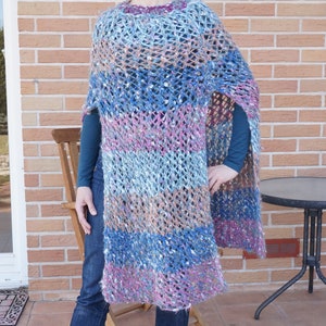 Warm spring ombre Mohair Knitting Summer Poncho Scarf shawl wrap crochet knit blue purple Shawl mesh net fishnet ooak handmade wool openwork image 2
