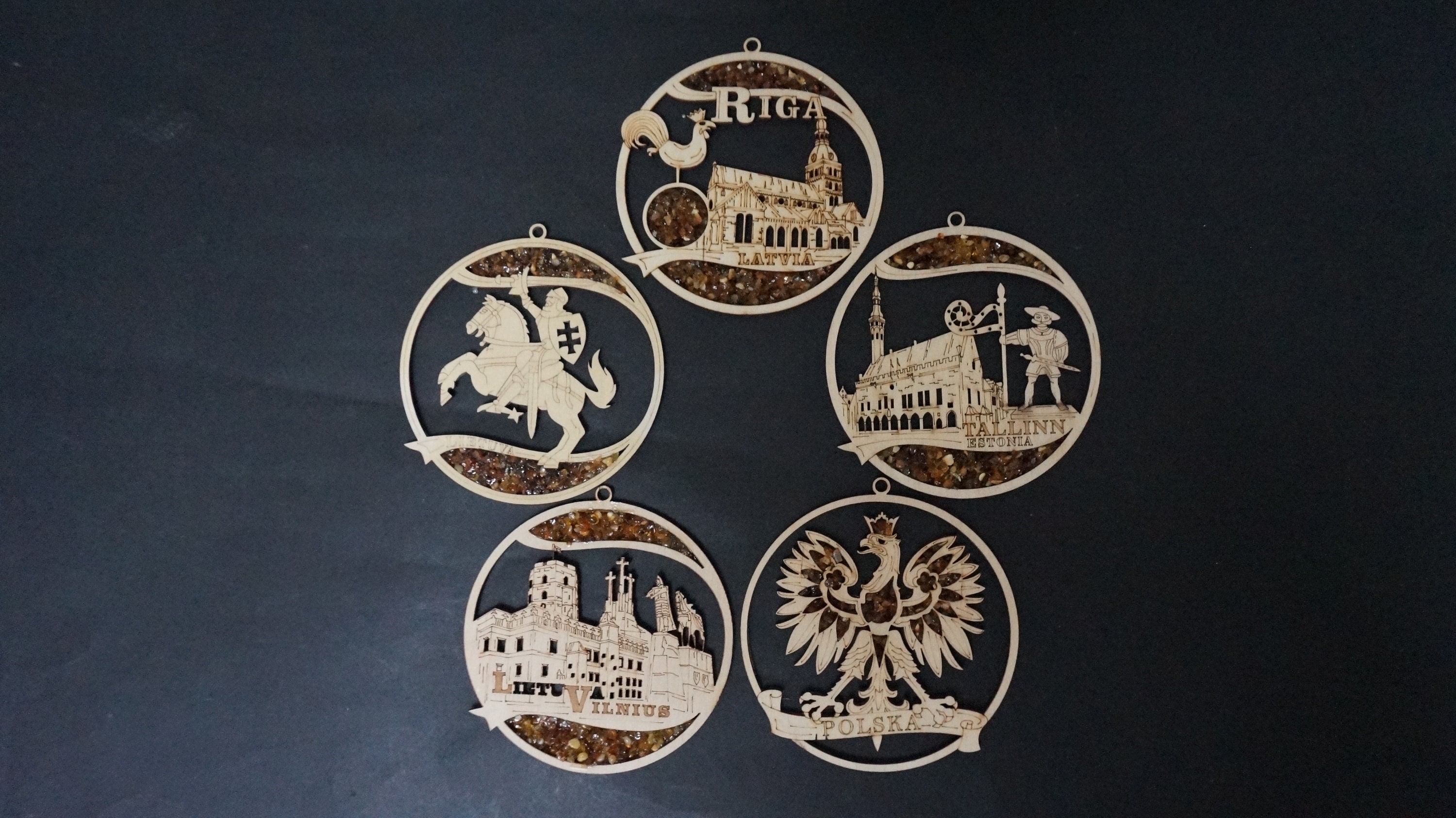 Patriotic Amber suncatcher Lithuania Latvia Estonia Poland Vytis Riga Vilnius mandala fridge magnet chip laser cut wooden ornament Baltic
