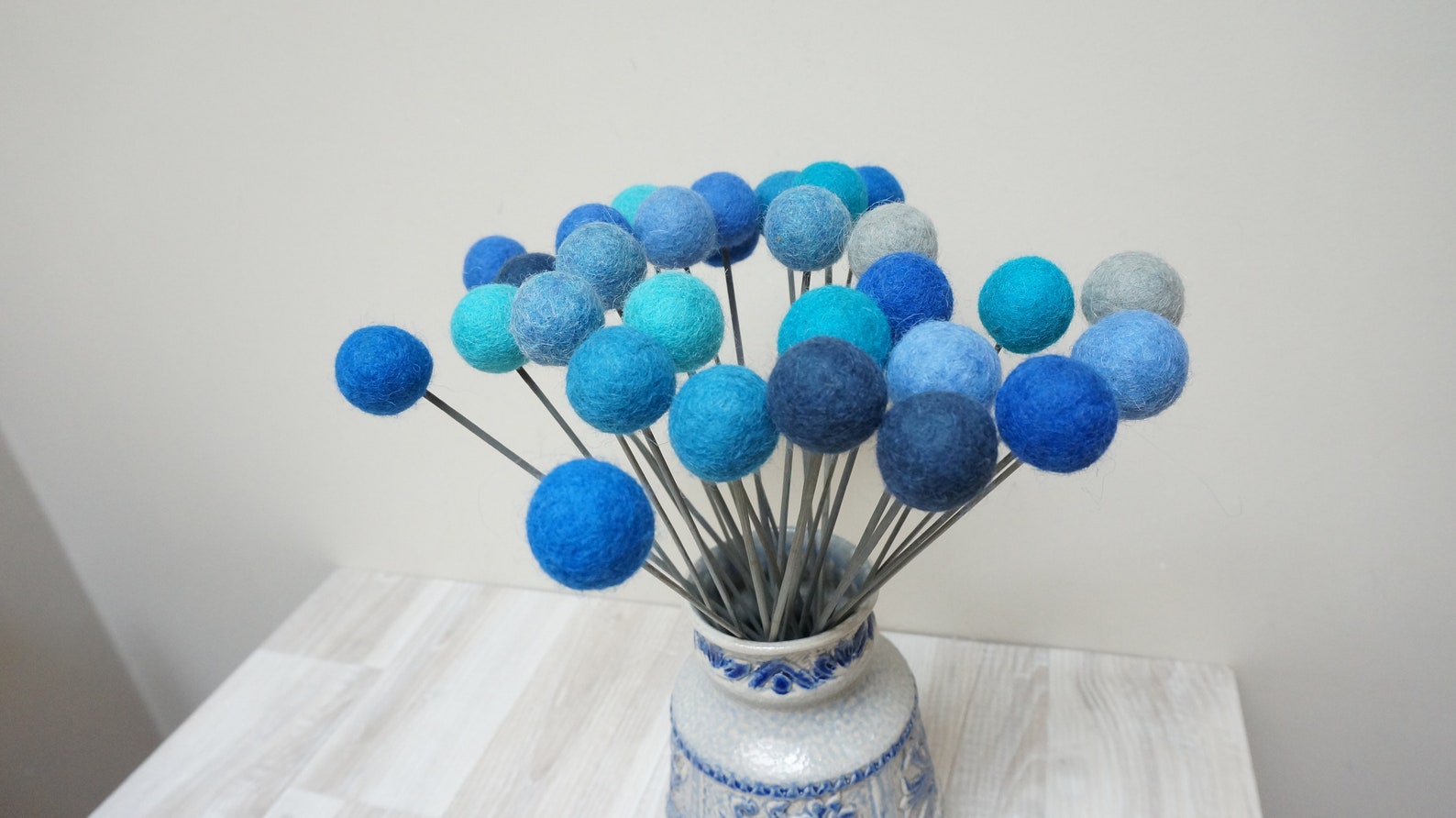 Felt Pom Pom Flowers Craspedia Bouquet Multicolor Wool Balls Etsy
