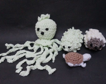 Set of 4 animal: hedgehog octopus turtle amigurumi doll knit ready to ship crochet Christmas children toy boy girl handmade waldorf stuffed