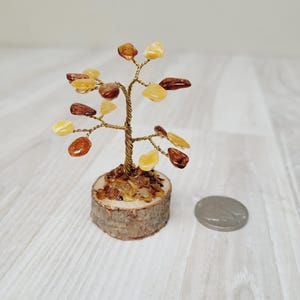 Baltic Amber Gemstone bonsai tree souvenir handmade Retro Gift made in Lithuania honey orange cognac yellow brown wire wrap Japan art