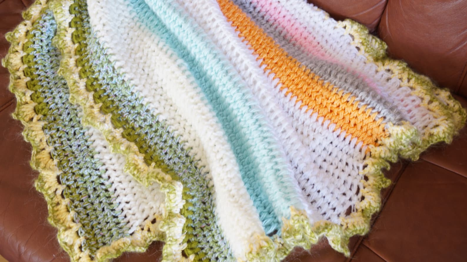 Knitting Baby Blanket Throw Crochet Oblong White Green Pink Etsy