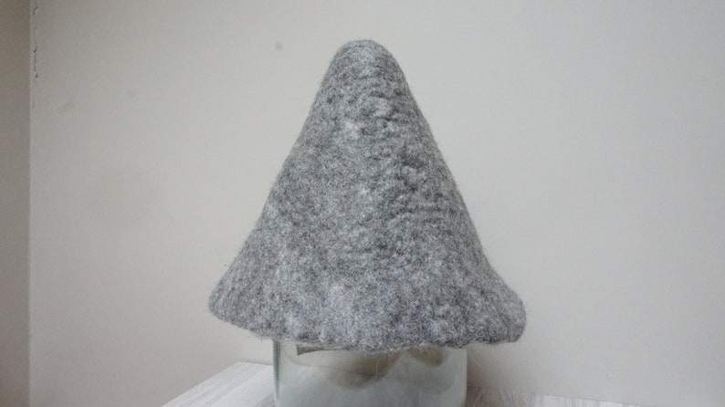 Pileus hat in ancient Greek style, gray felted felt minimalist wool antique pilos sauna cap, plain tribal Christmas carnival festival troll image 8