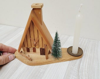 4.75" / 11 cm German house incense smoker / candleholder, Christmas wooden retro Figurine made in Germany Erzgebirge burner räuchermännchen