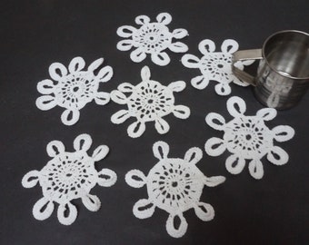 7 small Cotton Doilies coaster flower set of crochet mat pad snowflake floral white table placemat napkin knit round big openwork flower
