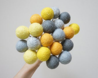 Felt pom pom flowers craspedia bouquet multicolor wool balls grey gray yellow arrangement stem floral Easter Billy buttons