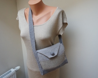 Gray beige boil Felted bag handbag purse pouch ipad tablet case sleeve boiled Wool crochet cable knit ooak tote envelope messenger button