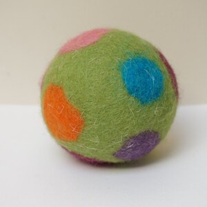 Wool Rattle Ball, Large, Multicolor, Felted Shaker, Polka Dots Green ...