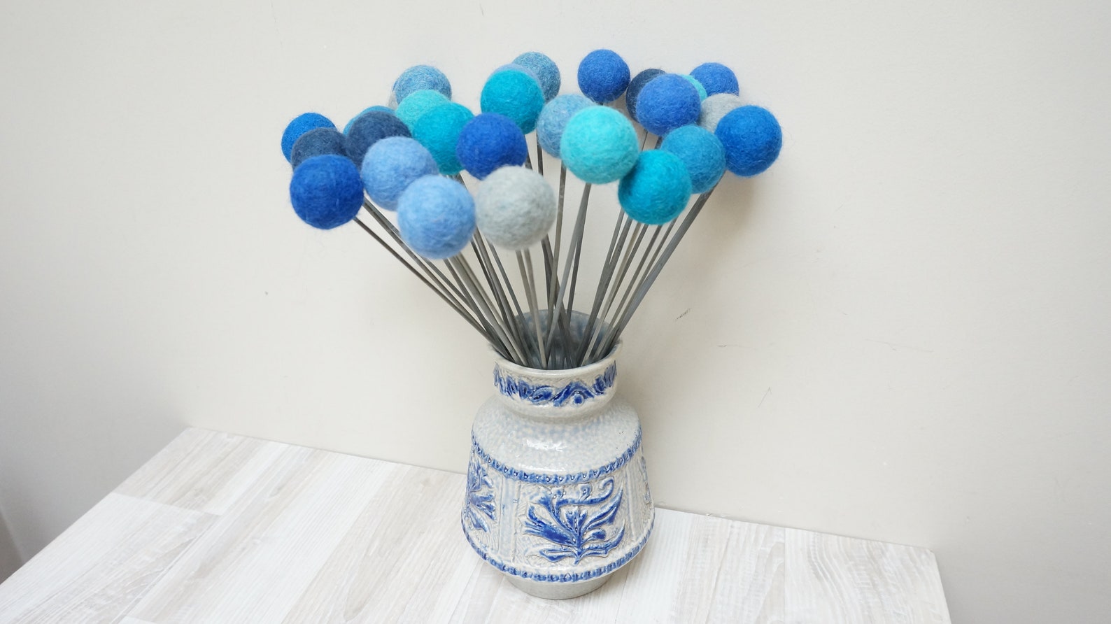 Felt Pom Pom Flowers Craspedia Bouquet Multicolor Wool Balls Etsy