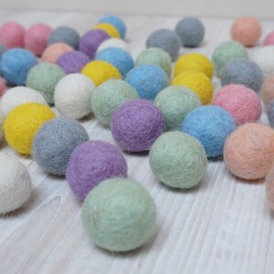 Pastel 50 felt wool balls 1/2 in. size green yellow grey blue pink white beige yellow art craft supply handmade in Lithuania powder soft image 2