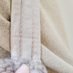 Ombre brown/beige needle knitted bucket bag, drawstring crochet handbag knit folk tote, shoulder wool knit striped handmade hobo style big image 10