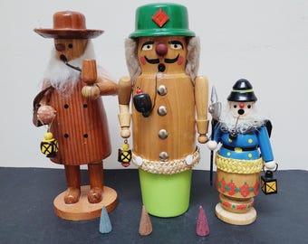 6インチのドイツ人ガード香喫煙人形、ヴィンテージクリスマス木製鉱夫