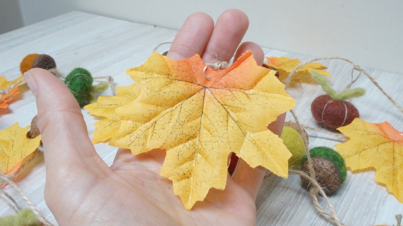 Fall Thanksgiving garland felt wool pumpkin acorn leaf orange red green yellow autumn Halloween leaves bunting home decor decoration felted image 4