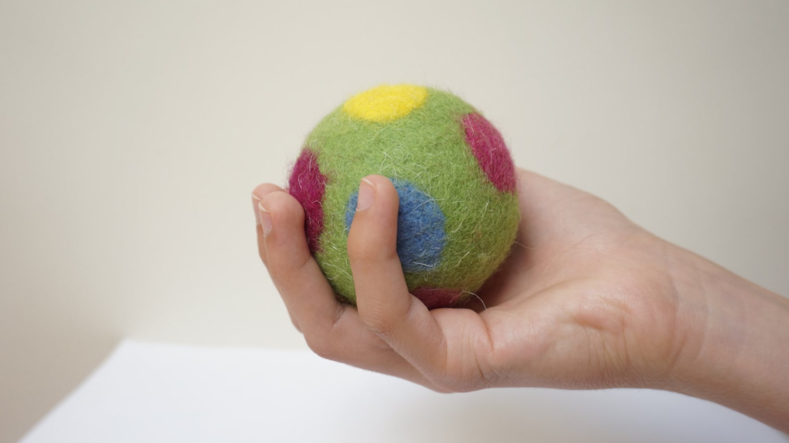 Wool Rattle Ball, Large, Multicolor, Felted Shaker, Polka Dots Green ...