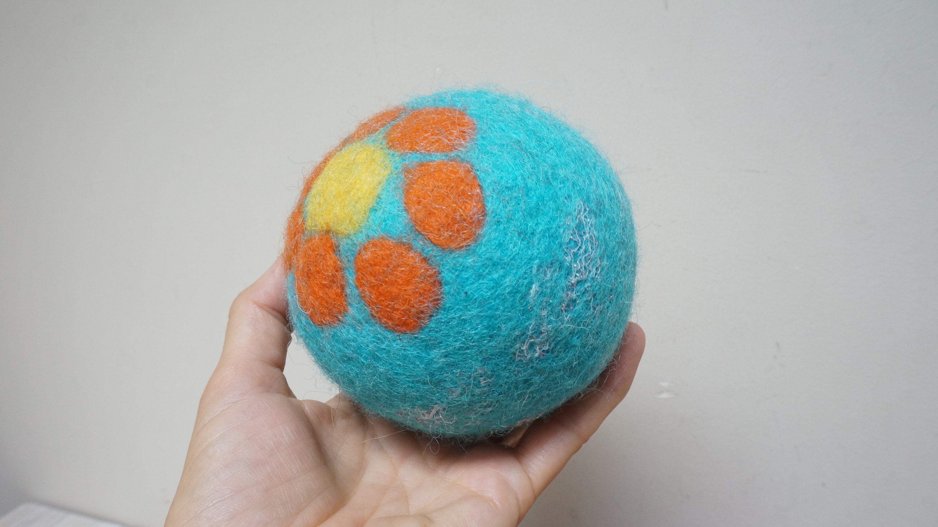 Big Felt Turquoise Wool Rattle Ball, Flower Glitter Extra Large Felted ...