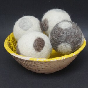 Wool dryer balls, large, set of 3, natural non dyed, felted, polka dots white beige grey brown laundry cat dog pet baby children image 4