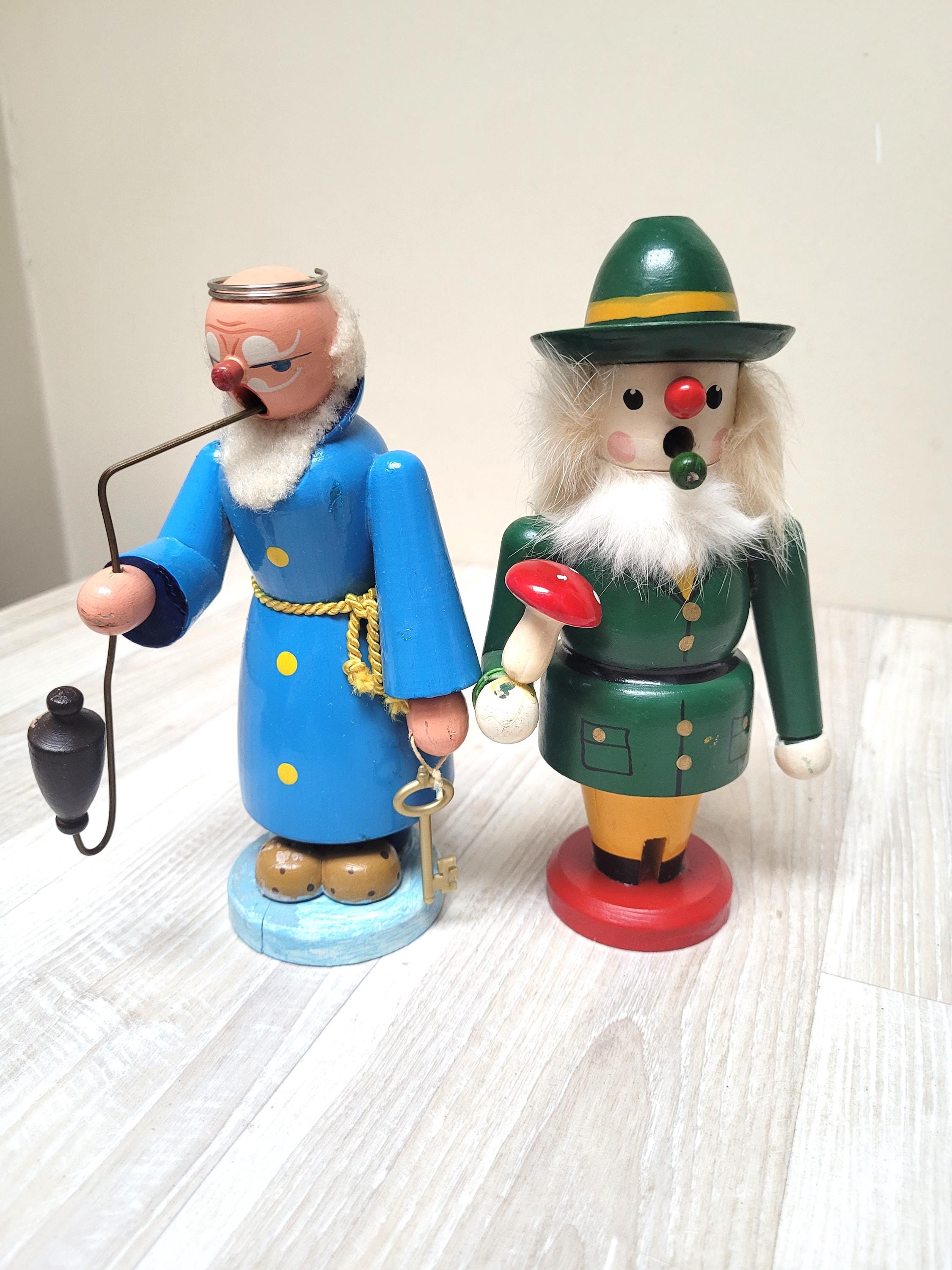 2 NOT OPENABLE German Man Incense Smoker Doll, St Peter Christmas