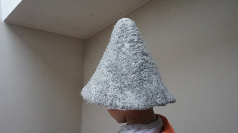 Pileus hat in ancient Greek style, gray felted felt minimalist wool antique pilos sauna cap, plain tribal Christmas carnival festival troll image 5
