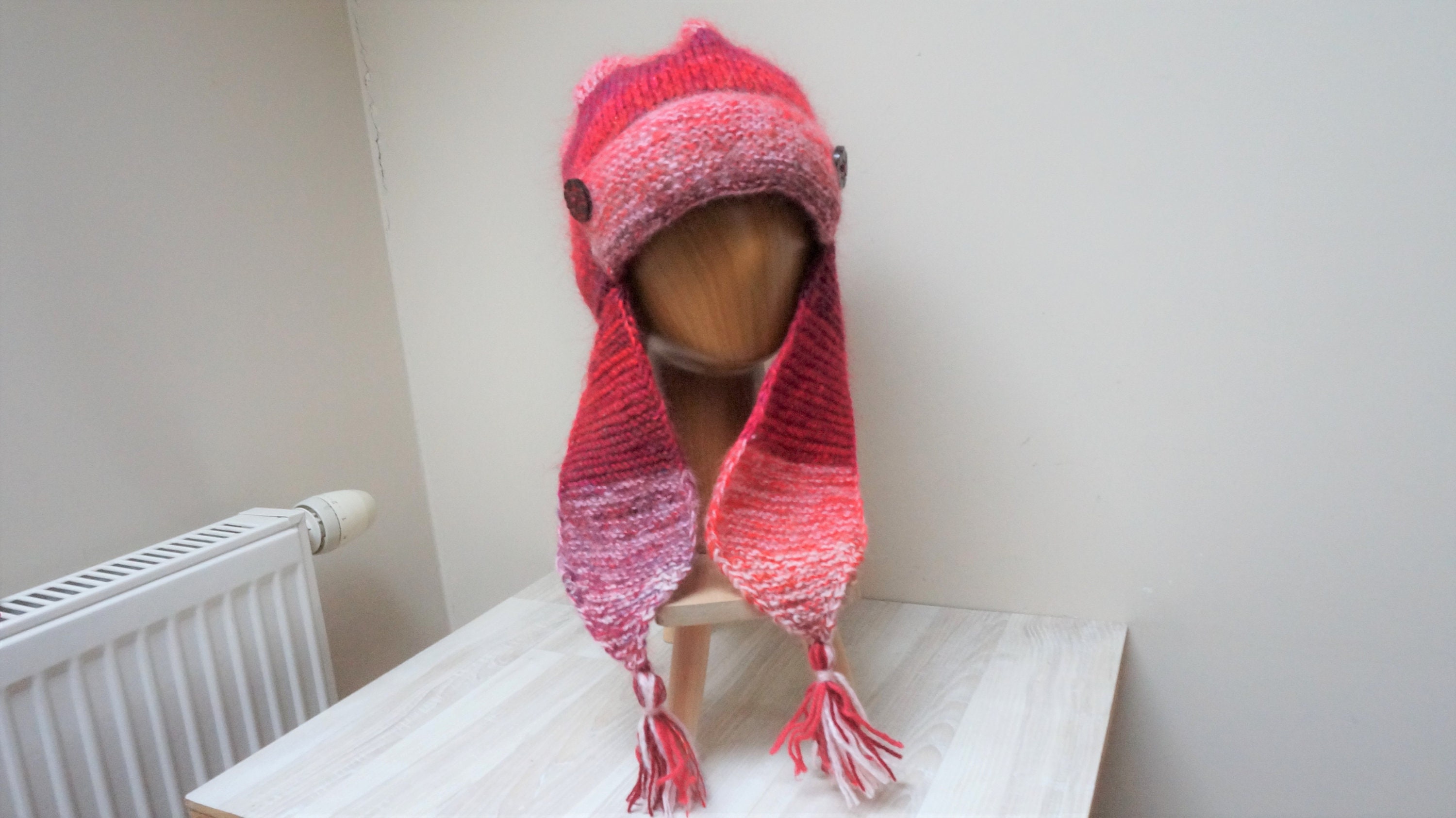 Ear Flap ROSE Beanie Knit Helmet Mohair Wool Hat Ear Flap Beanie Fringe Tassel Fairisle Rosy Beanie Hat for Baby & Kids - Huggalugs main image 4