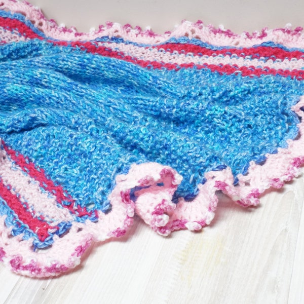 Baby blanket plaid knit oblong knitting blue pink purple crochet shower boy girl kid toddler Christmas gift handmade stripe ready to ship